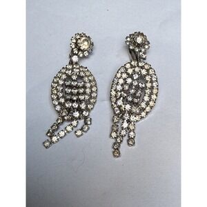 vintage WEISS  dangle drop rhinestone‎ earrings - 3 1/4"